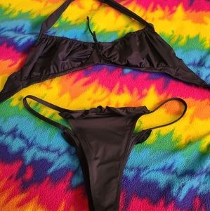 Frankies Bikinis black frilly set